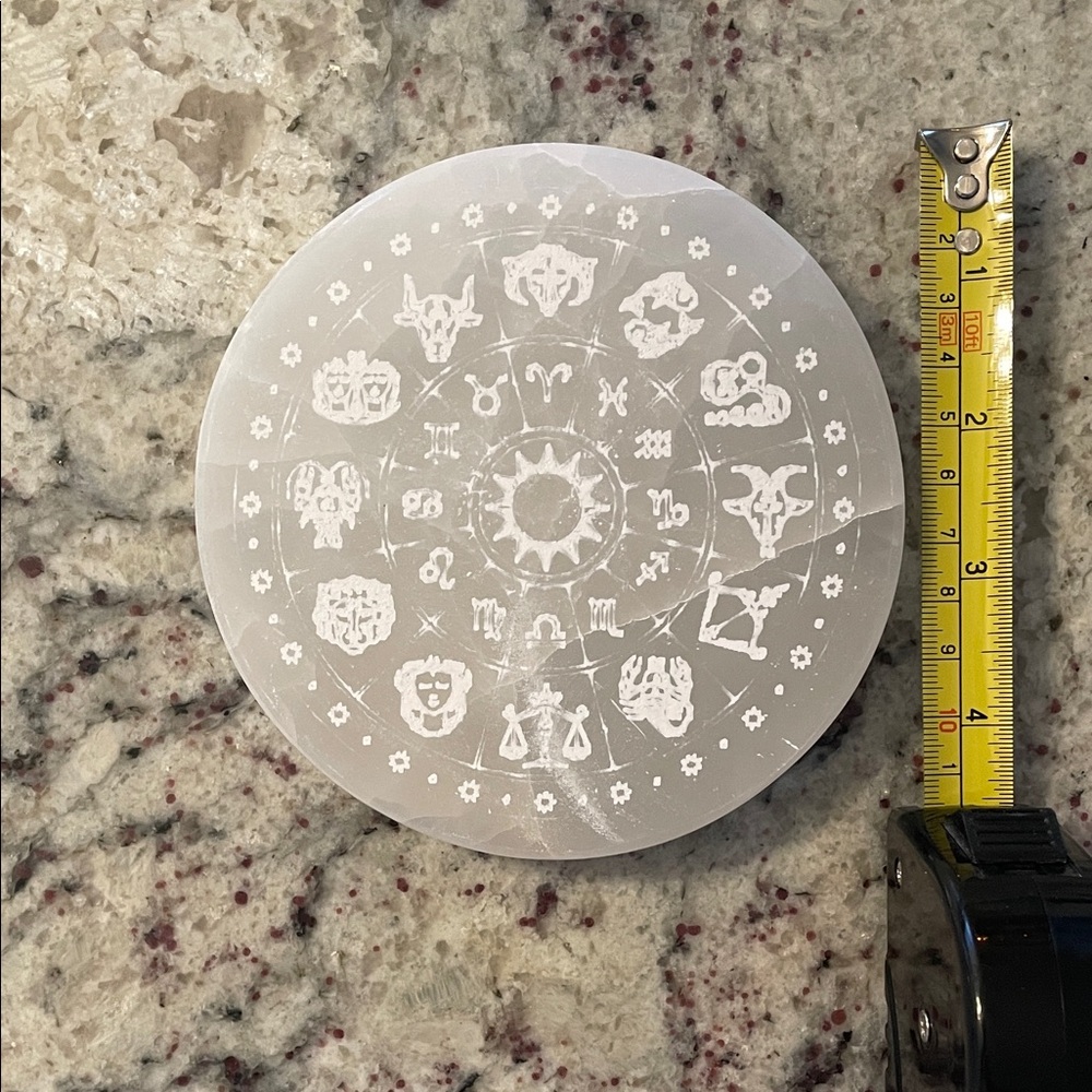White Zodiac Design Selenite Plate
